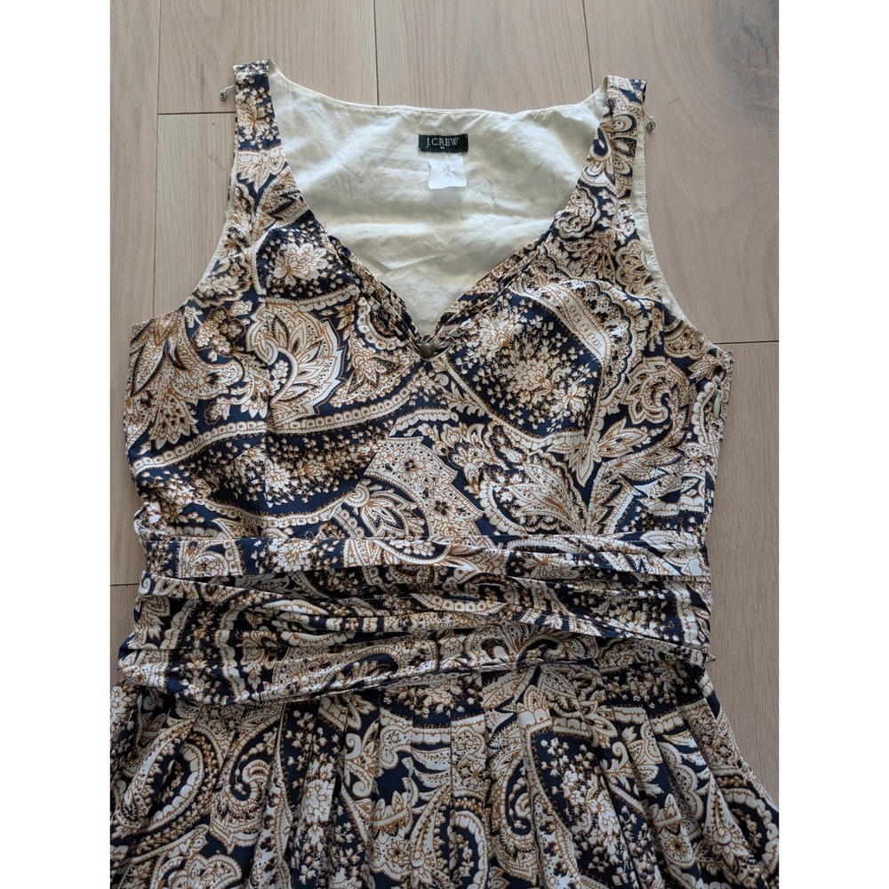 J.Crew Paisley Fit & Flare Dress | Navy & Ivory | V-Neck | Classic Preppy - Picture 3 of 13